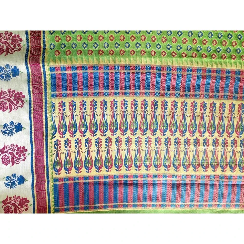 A Piece Of SARI Fabric Green Magenta Blue Gold Silver 5 Yd 30